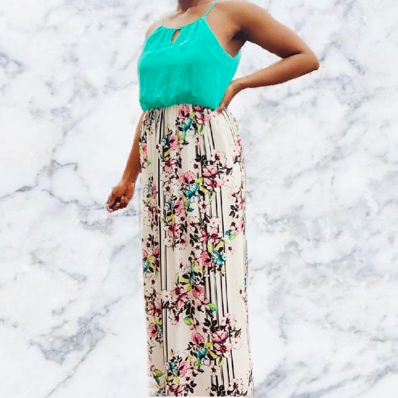 As U Wish Dresses & Skirts - Sleeveless Teal and Floral Maxi Dress - Elegant Summer Style